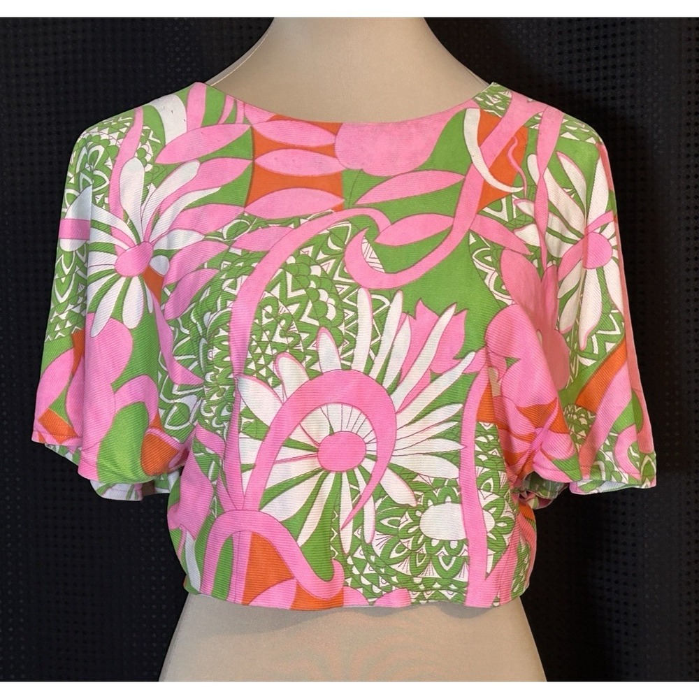Vintage 70s Psychedelic Handmade Flower Power Nylon Wrap Top